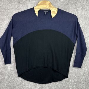 Eileen Fisher Black Blue Two Tone‎ Merino Wool Oversized Knit Sweater Size S/P